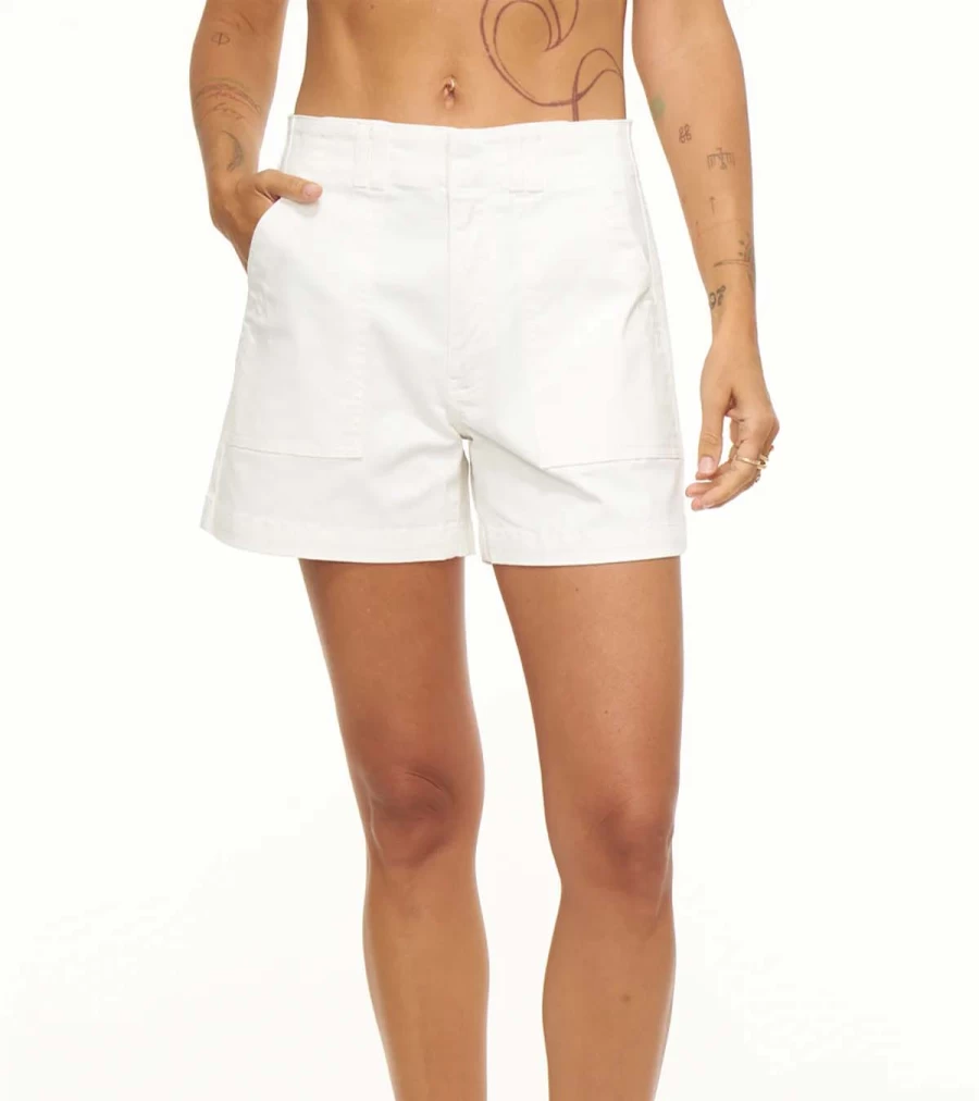 PISTOLA Marissa High Rise Utility Shorts for Women - White Casual Summer Shorts with Pockets - Comfortable Stretch Denim Shorts