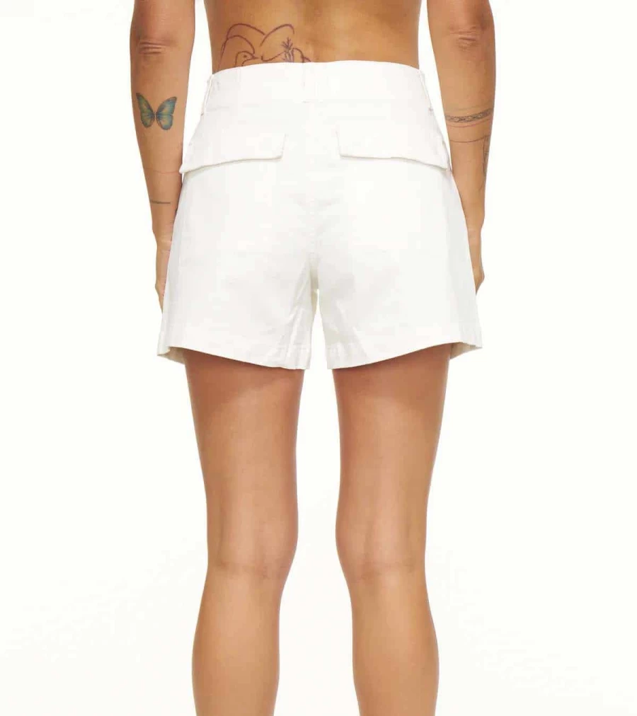PISTOLA Marissa High Rise Utility Shorts for Women - White Casual Summer Shorts with Pockets - Comfortable Stretch Denim Shorts
