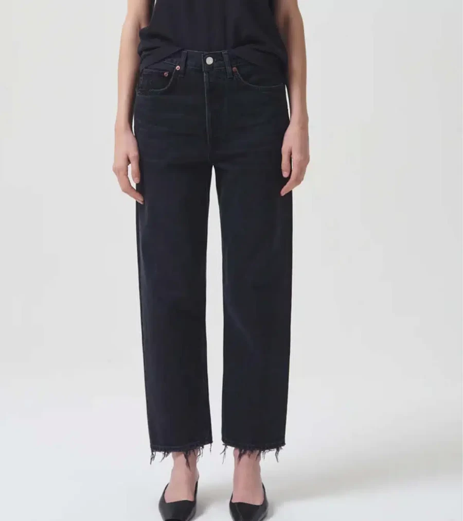 AGOLDE 90s Mid Rise Straight Leg Jeans in Tar Wash - Vintage High Waisted Crop Denim Pants