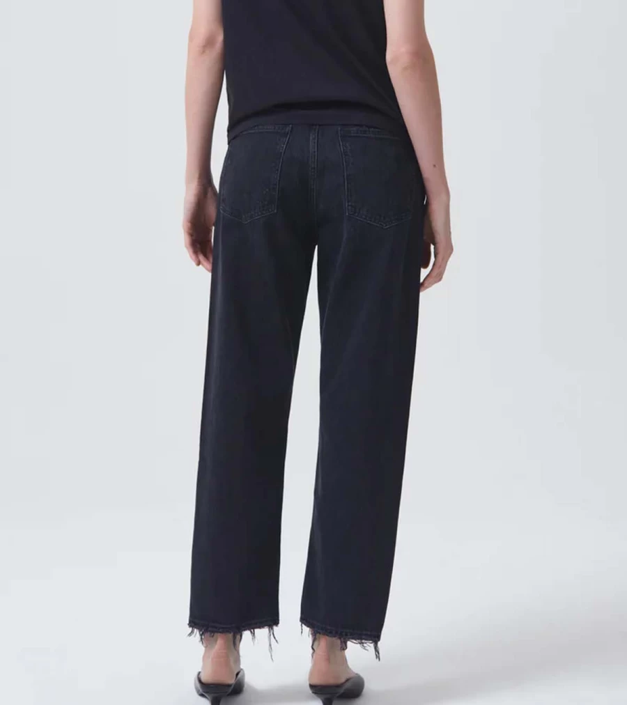 AGOLDE 90s Mid Rise Straight Leg Jeans in Tar Wash - Vintage High Waisted Crop Denim Pants