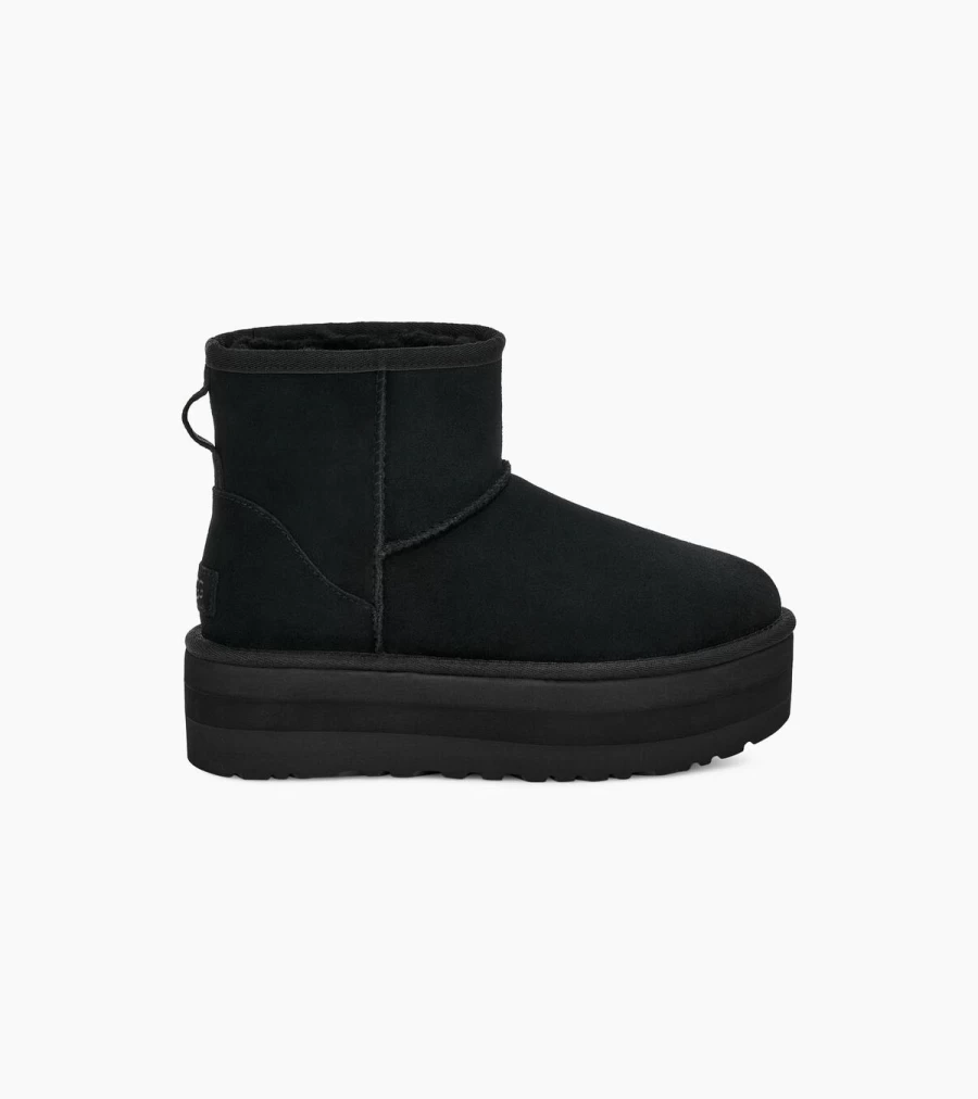 UGG Classic Mini Platform Boots for Women - Black Leather Ankle Boots with Comfortable Sole