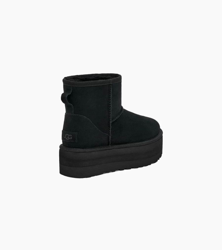 UGG Classic Mini Platform Boots for Women - Black Leather Ankle Boots with Comfortable Sole