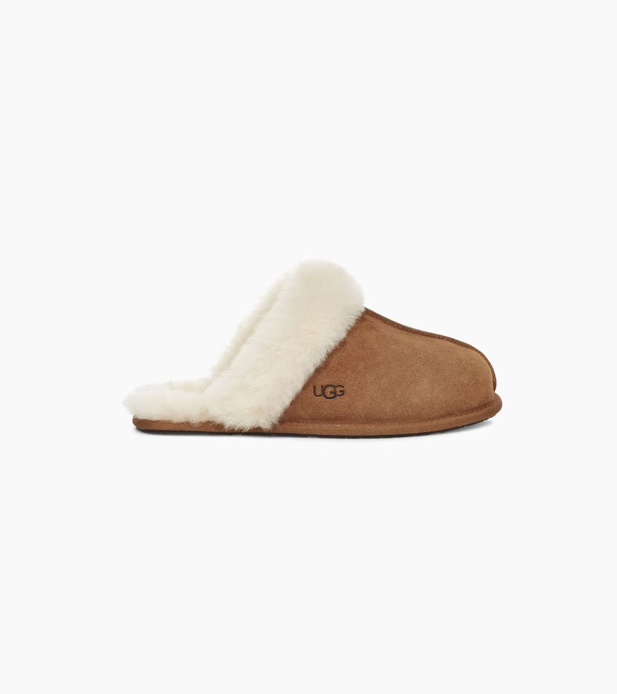 UGG Scuffette II Slippers for Women - Chestnut Tan Suede Indoor/Outdoor Slides with Cozy Fleece Lining