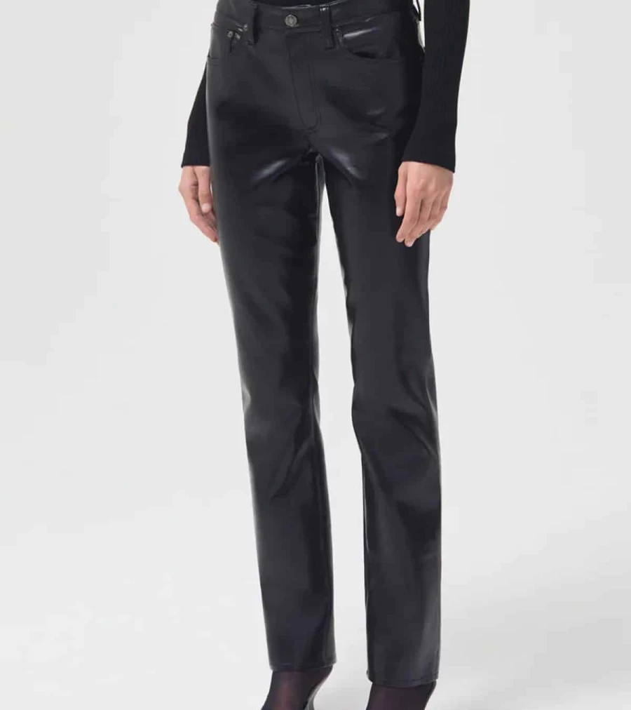 AGOLDE Lyle Recycled Leather Low Rise Slim Jeans in Detox Wash - Sustainable Denim