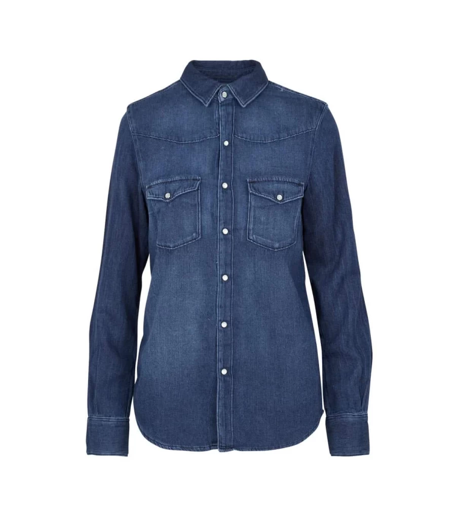 ACQUAVERDE Denim Shirt - Faded Blue Washed Cotton Top by Atelier Talia Sol - Men's Casual Wear