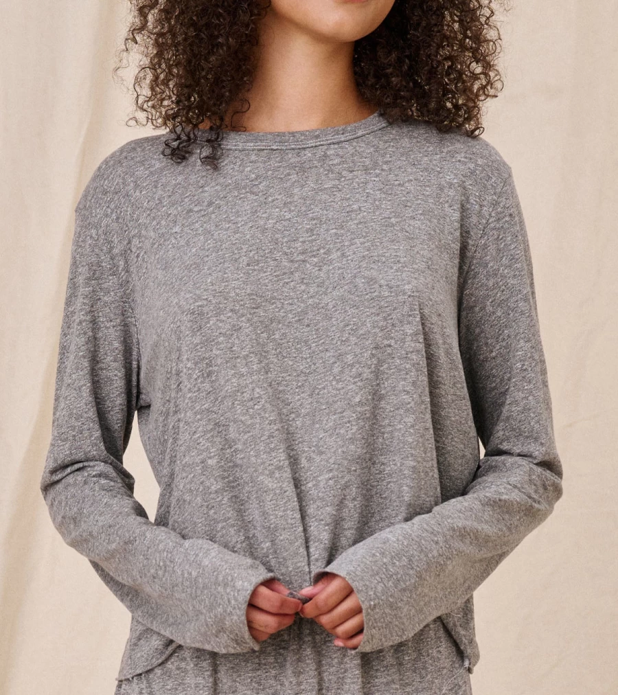 THE GREAT Women's Long Sleeve Crop Top - Heather Grey Casual Streetwear Tee