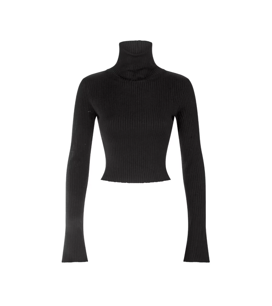 ATELIER EXCLUSIVE Women's Golf Rib Top - Black Slim Fit Stretch Knit Shirt - ATELIER Talia Sol Collection