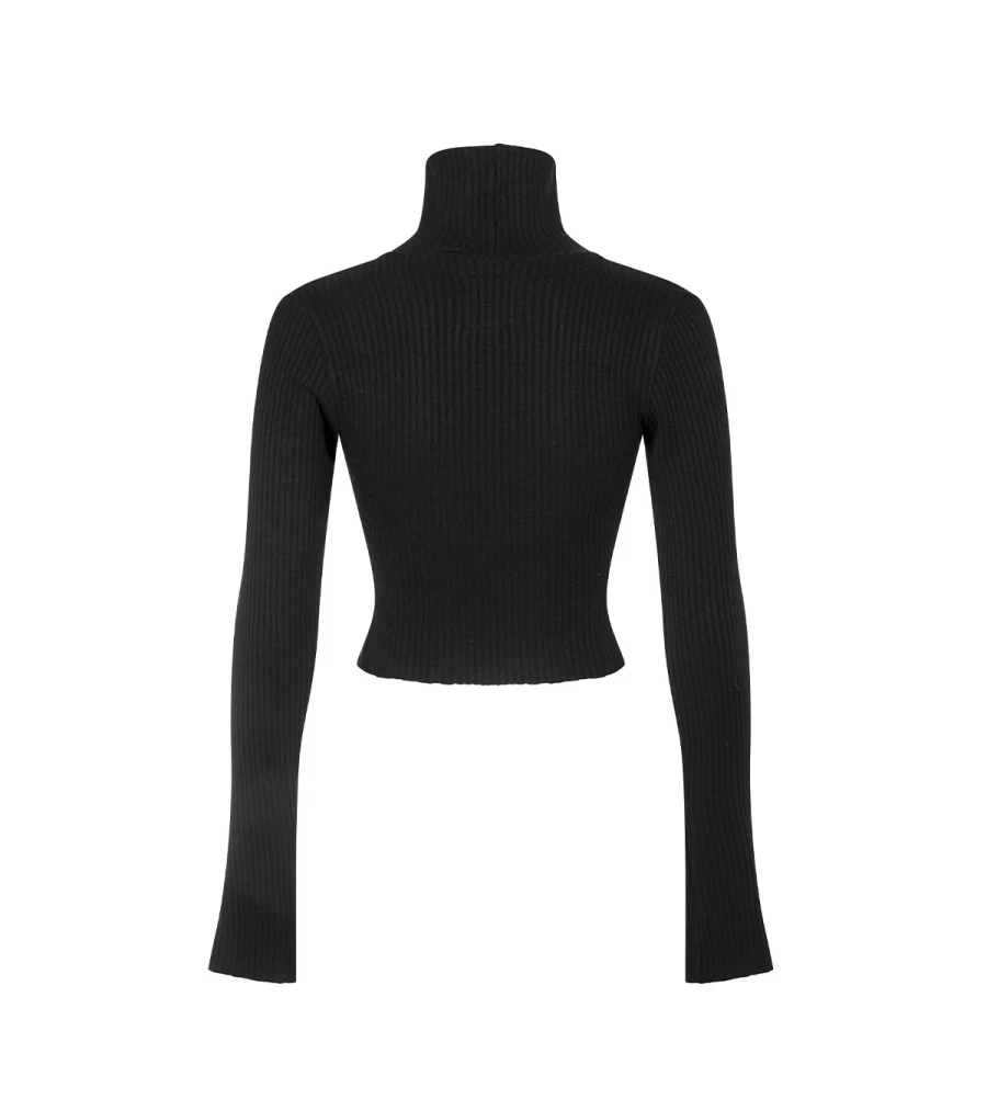 ATELIER EXCLUSIVE Women's Golf Rib Top - Black Slim Fit Stretch Knit Shirt - ATELIER Talia Sol Collection