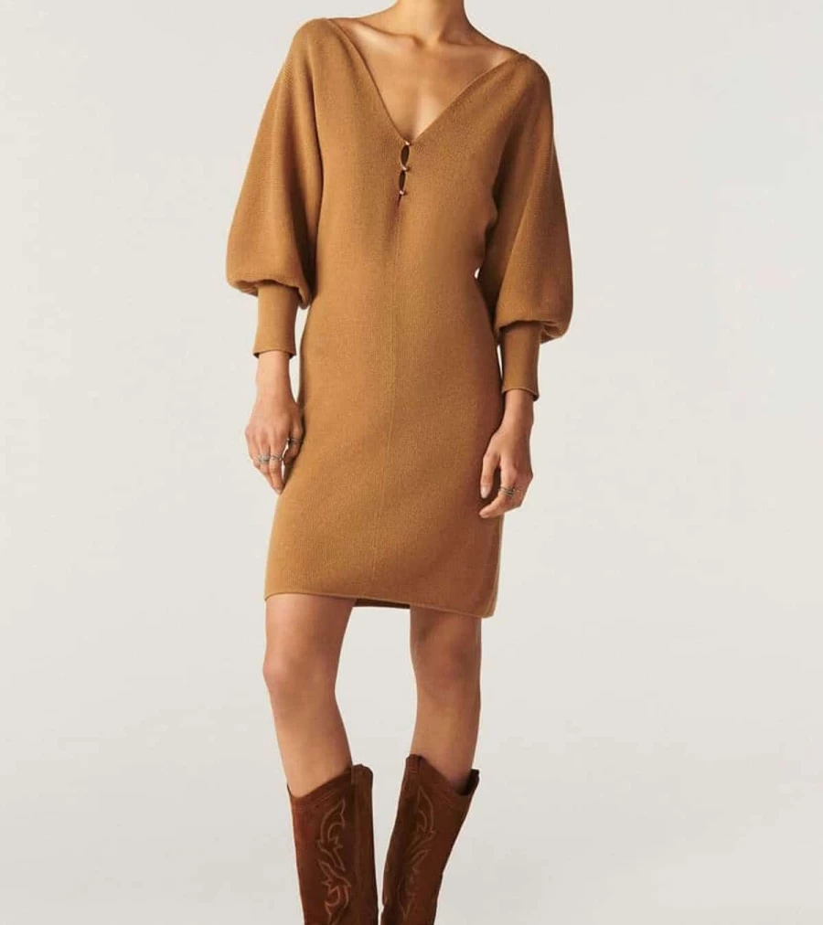 BA&SH Hazia Brown Dress - Women's Elegant Boho Chic Maxi Dress for Summer