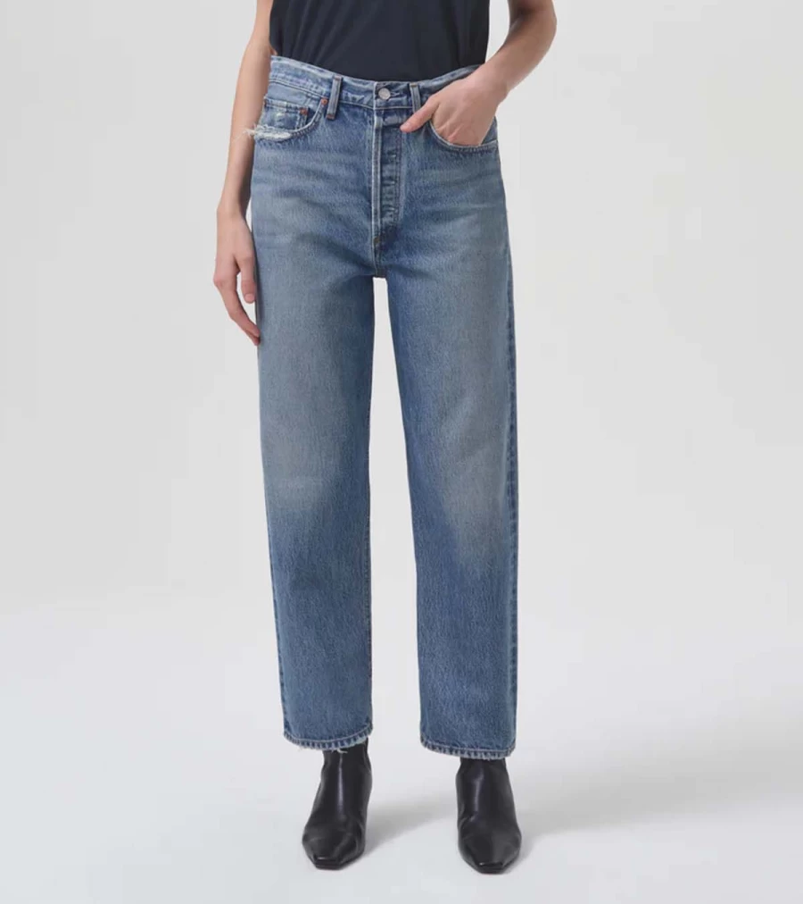 AGOLDE 90's Straight Leg Cropped Jeans with Hook Closure Mid Rise Denim Pants