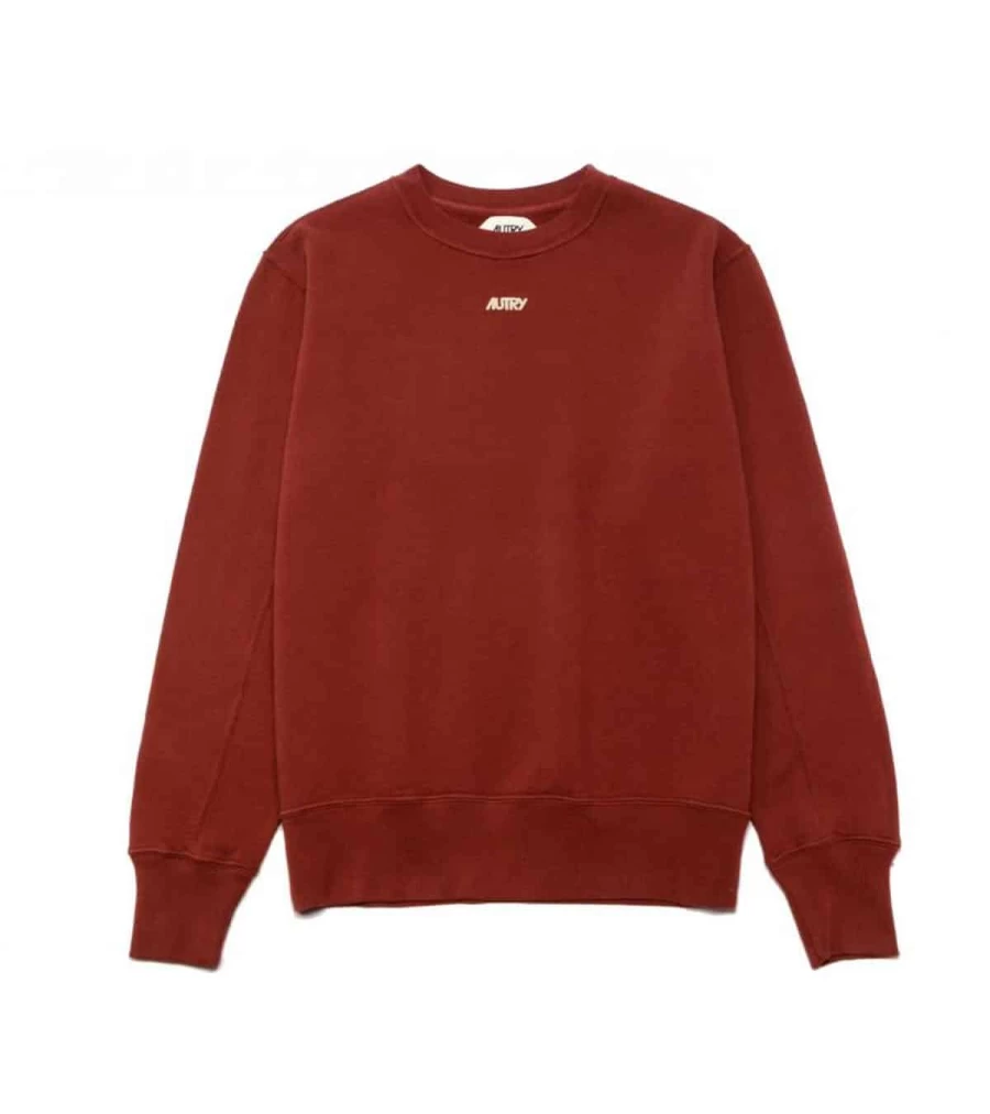 AUTRY Men's Red Logo Print Cotton Sweatshirt - Classic Crewneck Pullover