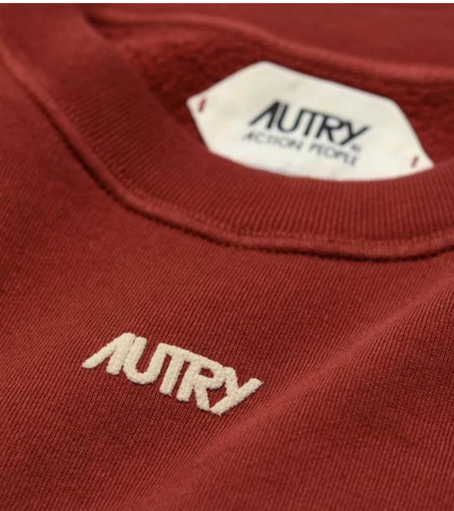 AUTRY Men's Red Logo Print Cotton Sweatshirt - Classic Crewneck Pullover