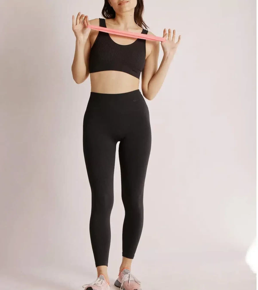 SAISEI High-Waisted Ribbed 7/8 Leggings for Women - Raven Black - Atelier Talia Sol - Comfortable Yoga Pants Workout Running Tights