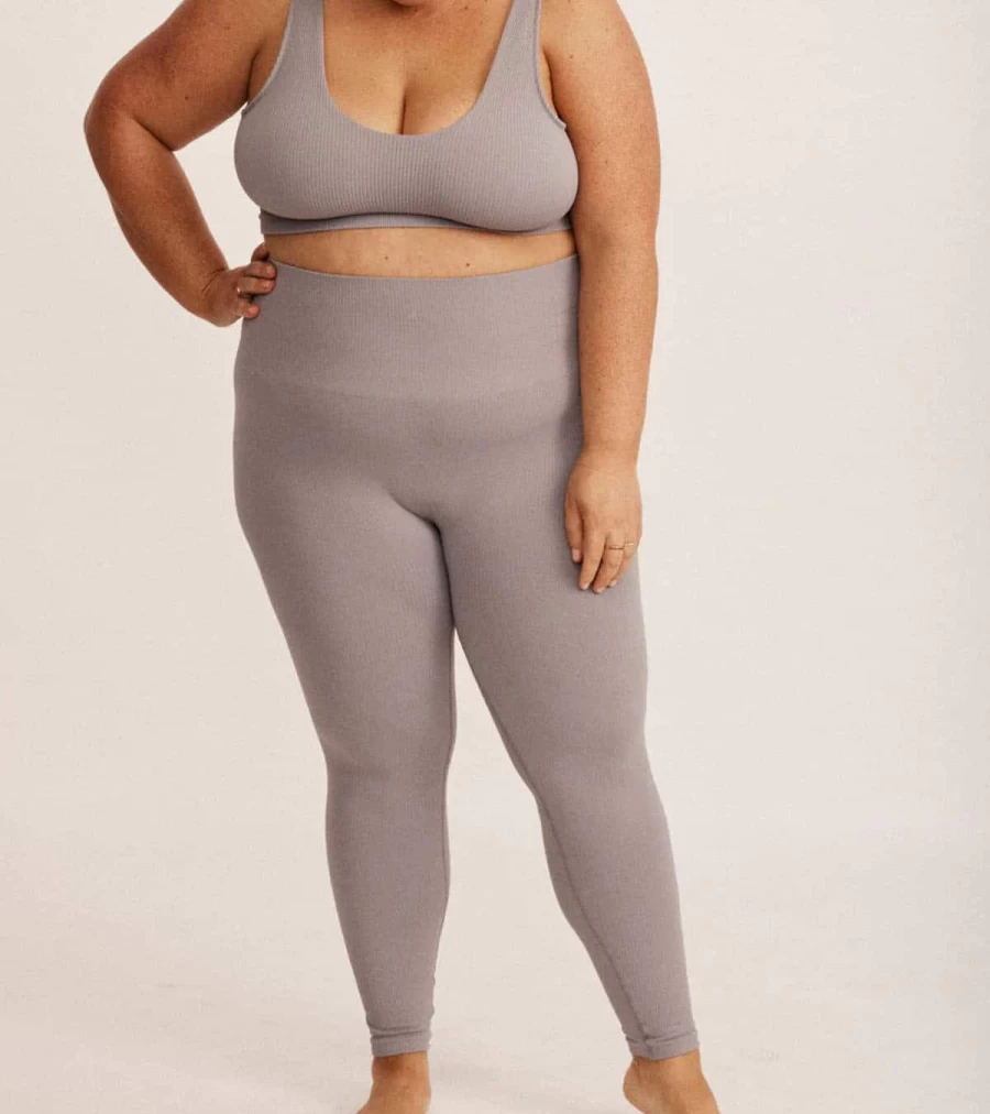 SAISEI Ribbed 7/8 Leggings for Women - High Waist Storm Gray Workout Yoga Pants - Atelier Talia Sol Collection