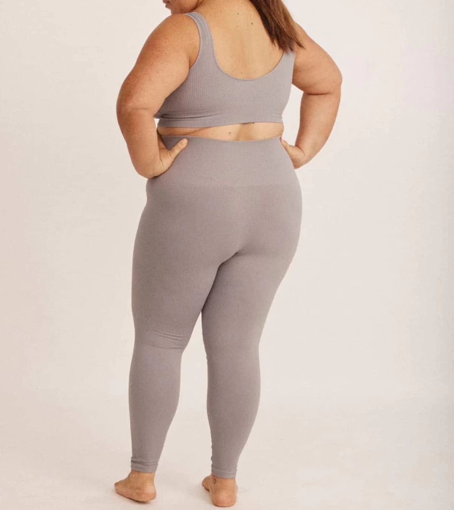 SAISEI Ribbed 7/8 Leggings for Women - High Waist Storm Gray Workout Yoga Pants - Atelier Talia Sol Collection
