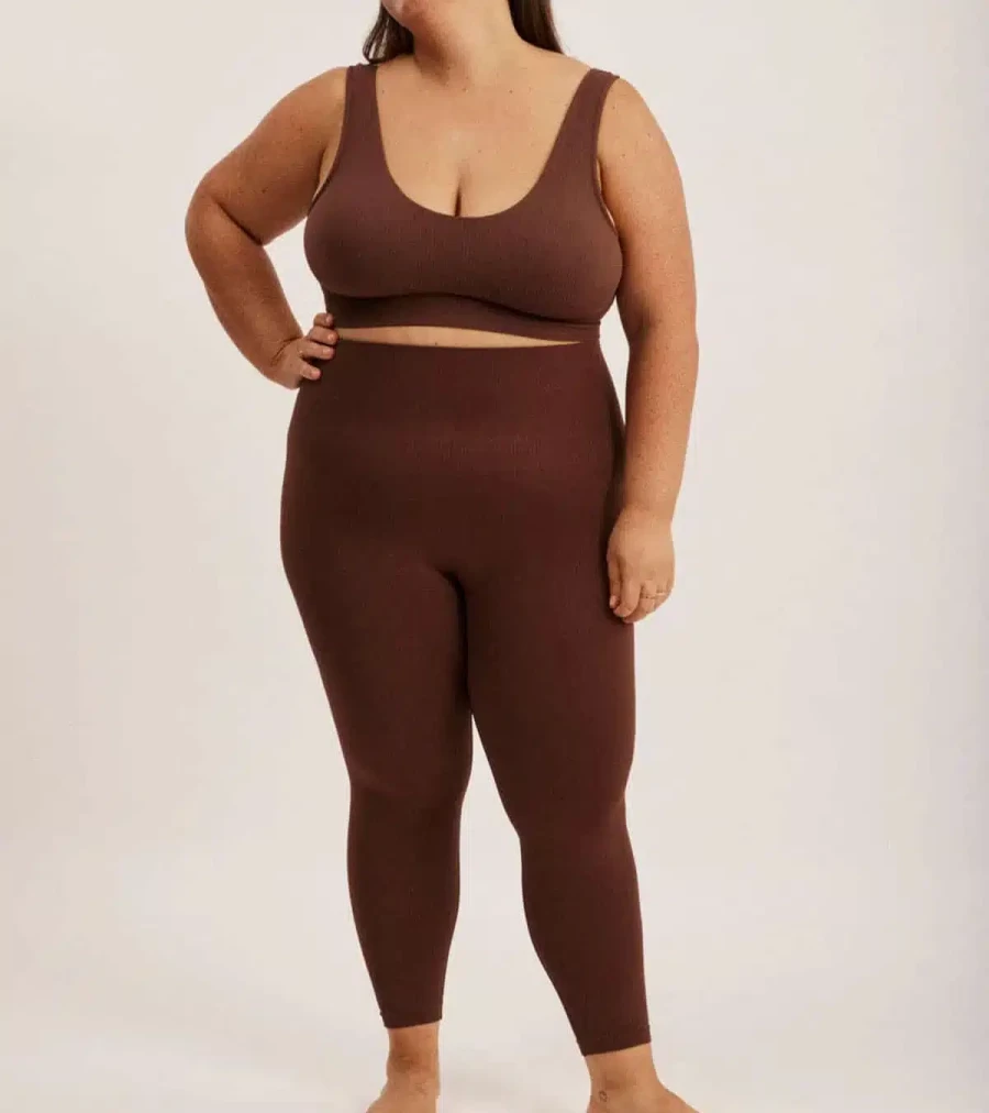 SAISEI Ribbed 7/8 Leggings in Umber - High-Waisted Yoga Pants by Atelier Talia Sol