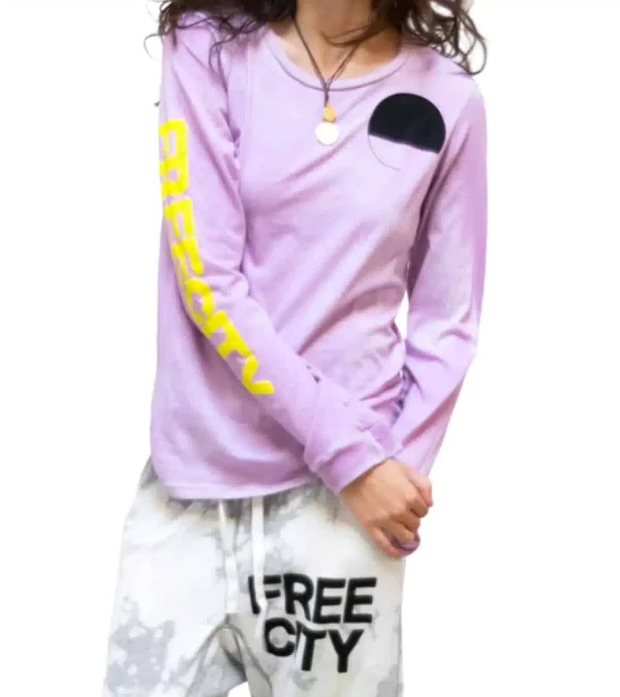 FREE CITY Sign Long Sleeve T-Shirt - Pink Milk Glass Color - Casual Comfort Fit Tee