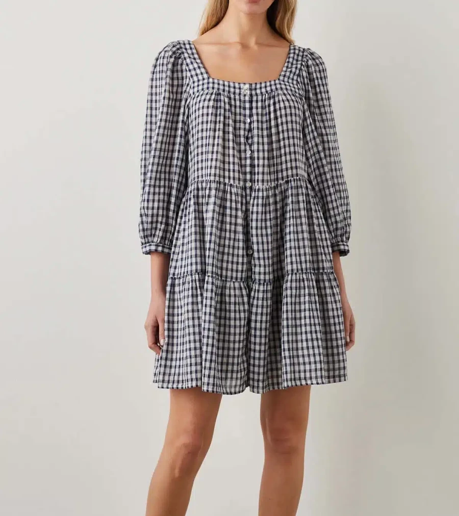 RAILS Pippa Dress - Navy Blue Sailor Check Mini Dress with Button Front