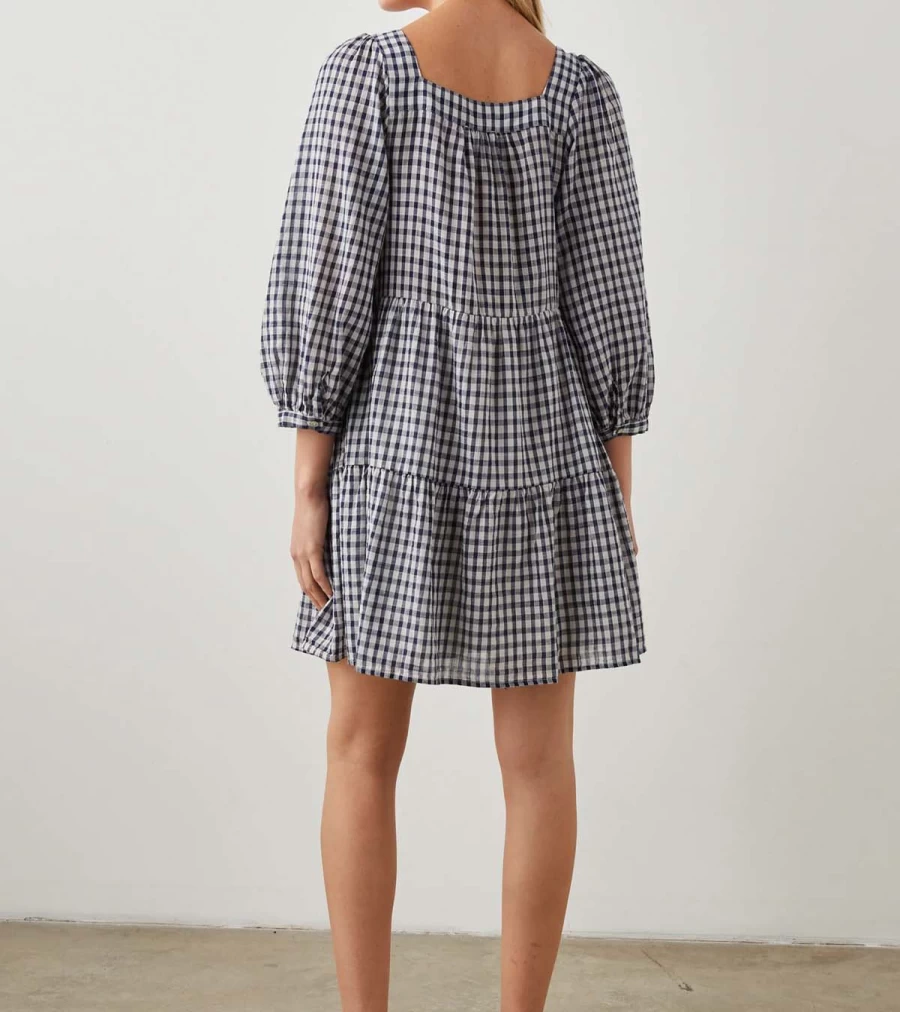 RAILS Pippa Dress - Navy Blue Sailor Check Mini Dress with Button Front