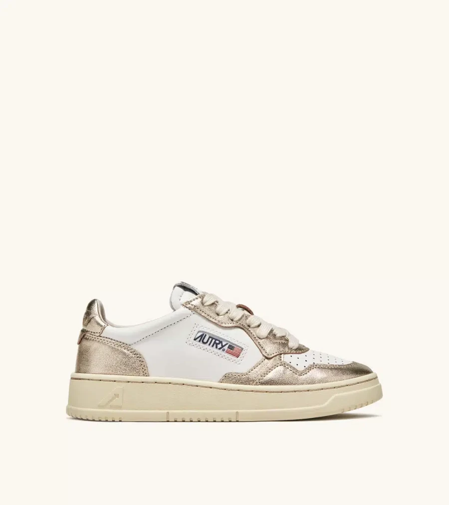 AUTRY Medalist Low Top Sneakers in White and Platinum - Genuine Leather Two-Tone Casual Shoes