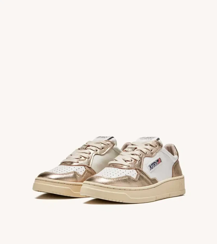 AUTRY Medalist Low Top Sneakers in White and Platinum - Genuine Leather Two-Tone Casual Shoes