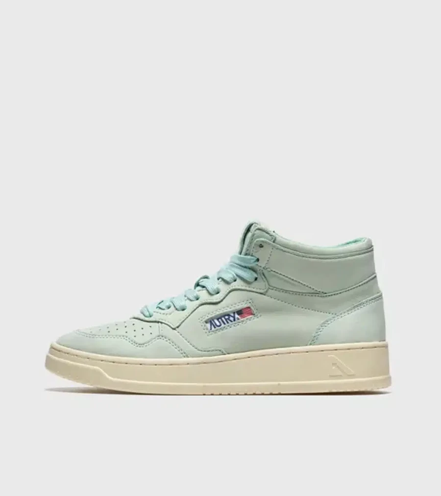 AUTRY Women's Medalist Mid Top Sneakers in Mint Green - Retro Athletic Shoes