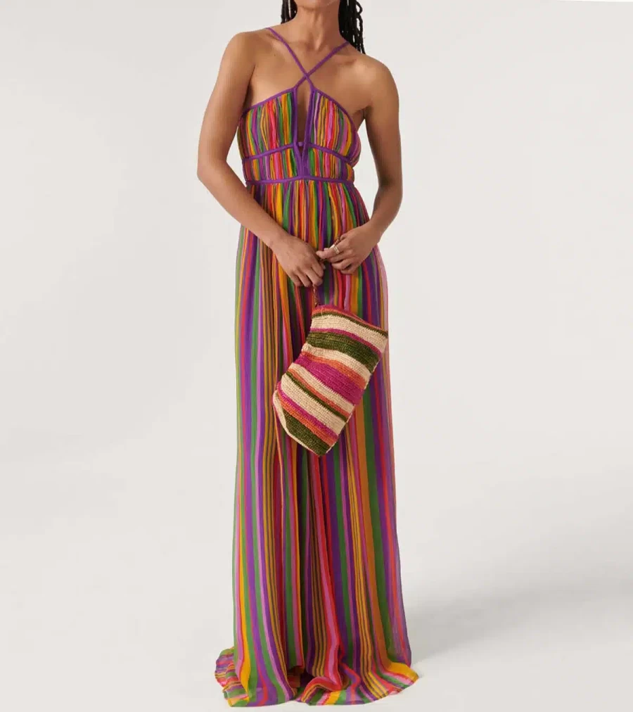 BA&SH Romana Dress Multicolor Women's Elegant Flowy Midi Dress