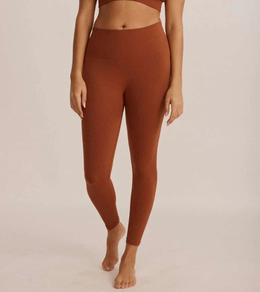 SAISEI Ribbed 7/8 Leggings in Cinnamon - High-Waisted Yoga Pants by Atelier Talia Sol