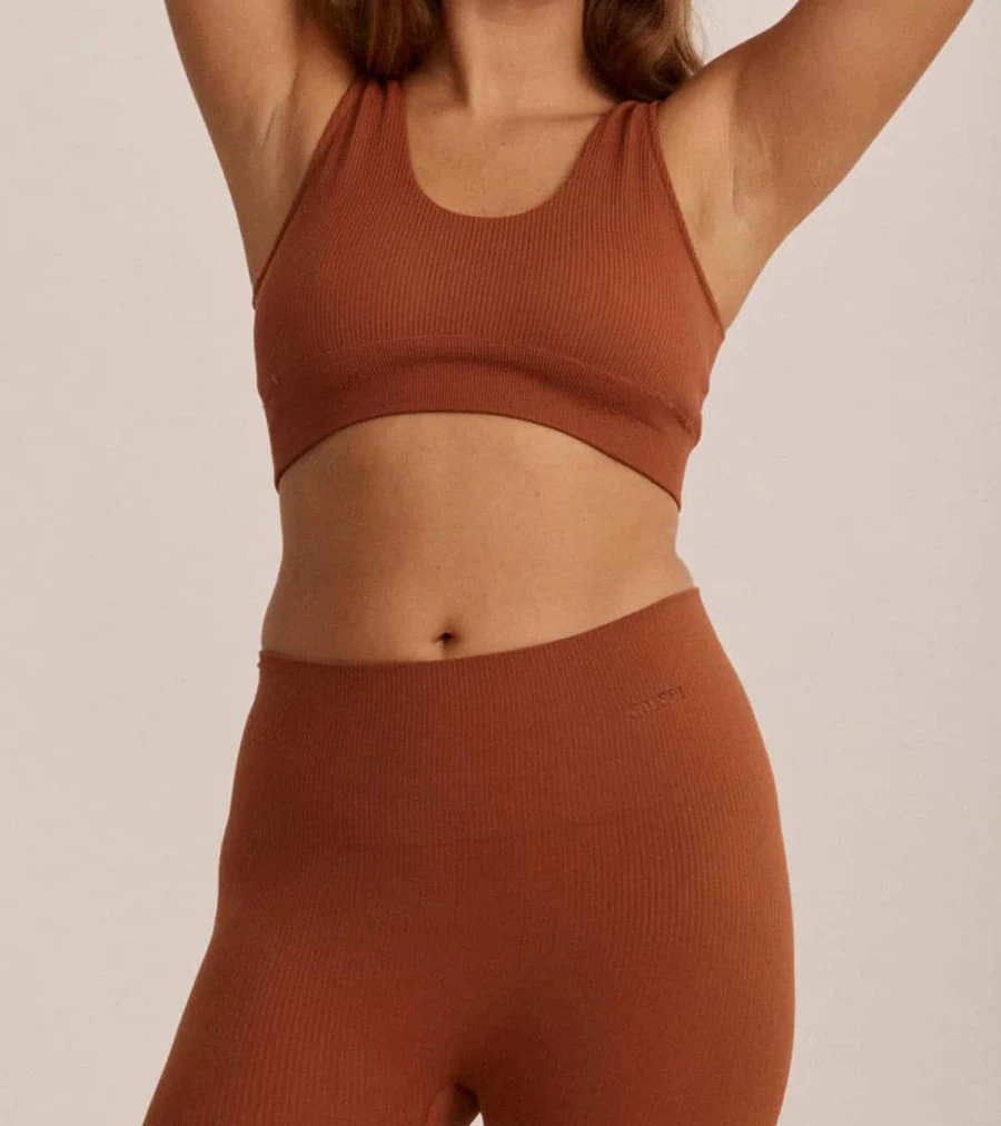SAISEI Ribbed 7/8 Leggings in Cinnamon - High-Waisted Yoga Pants by Atelier Talia Sol