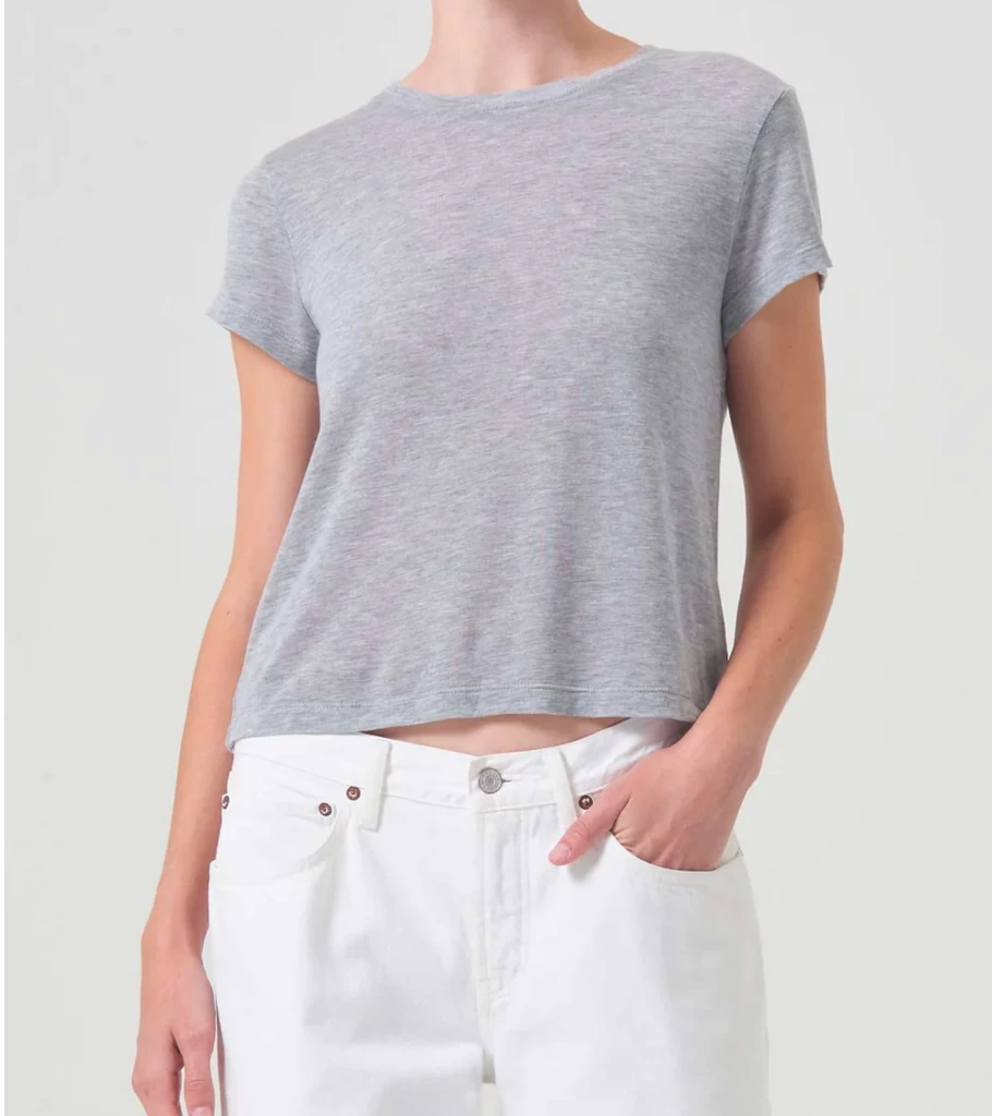 AGOLDE Adine Shrunken Tee Grey Cotton Oversized T-Shirt Women's Casual Top