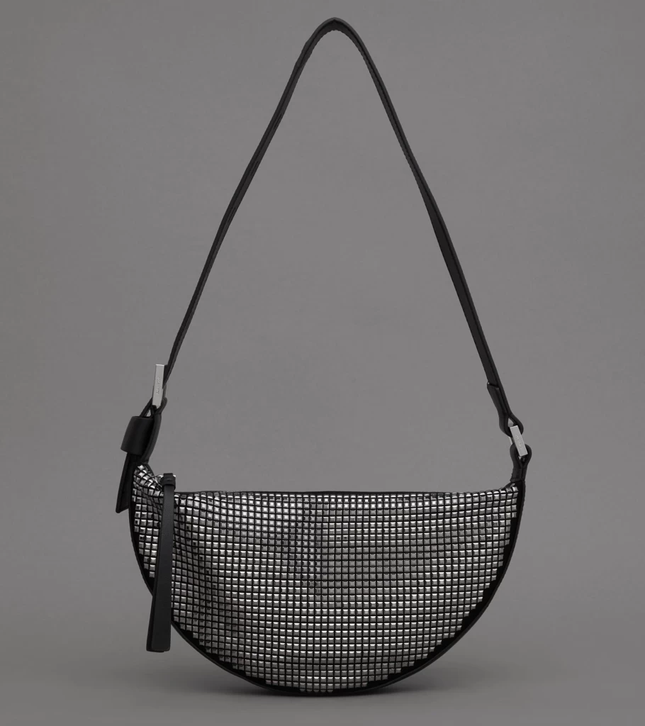 ALL SAINTS Half Moon Crossbody Bag - Black Leather Shoulder Bag for Women