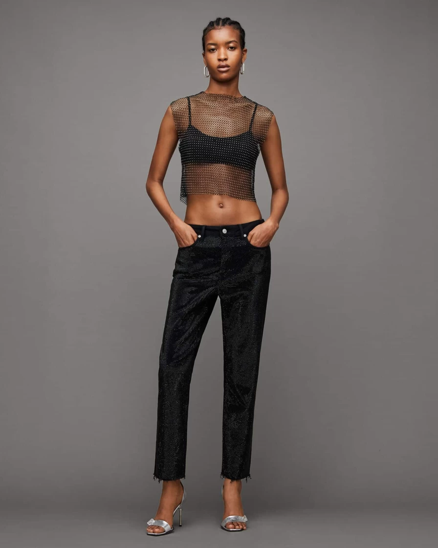 ALL SAINTS Calytrix Fishnet Top Black Women's Lace Mesh Blouse Atelier Talia Sol