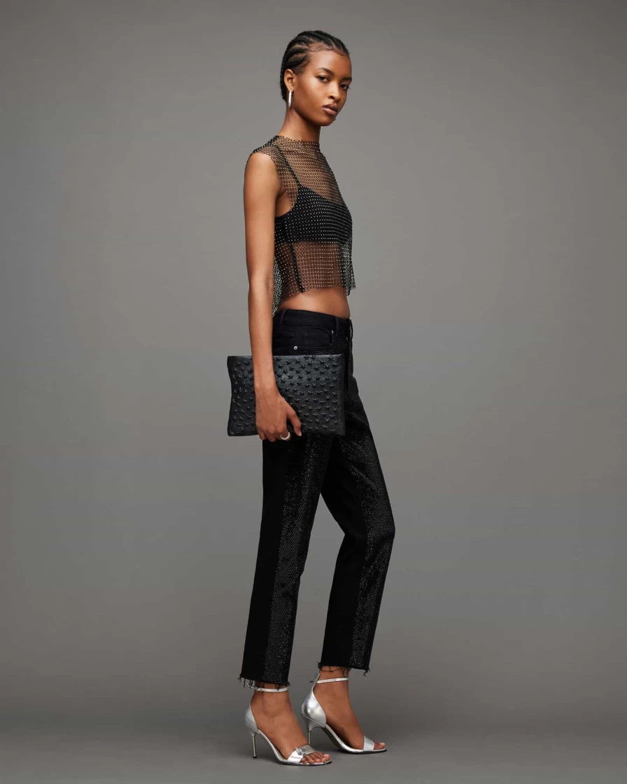 ALL SAINTS Calytrix Fishnet Top Black Women's Lace Mesh Blouse Atelier Talia Sol