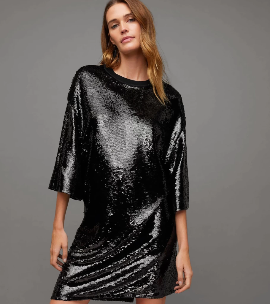 ALL SAINTS Opal Sparkle Black Dress - Women's Evening Party Gown