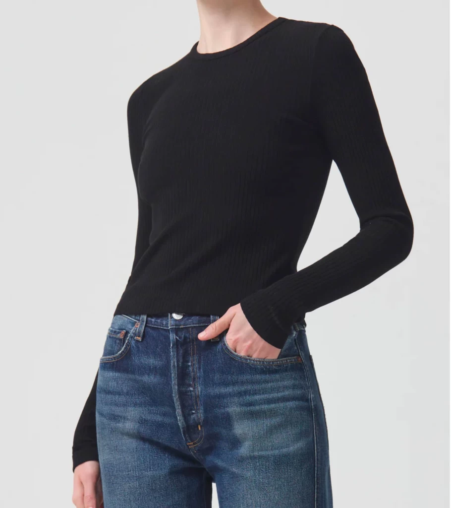AGOLDE Alma Long Sleeve Top in Black - Women's Fashion T-Shirt