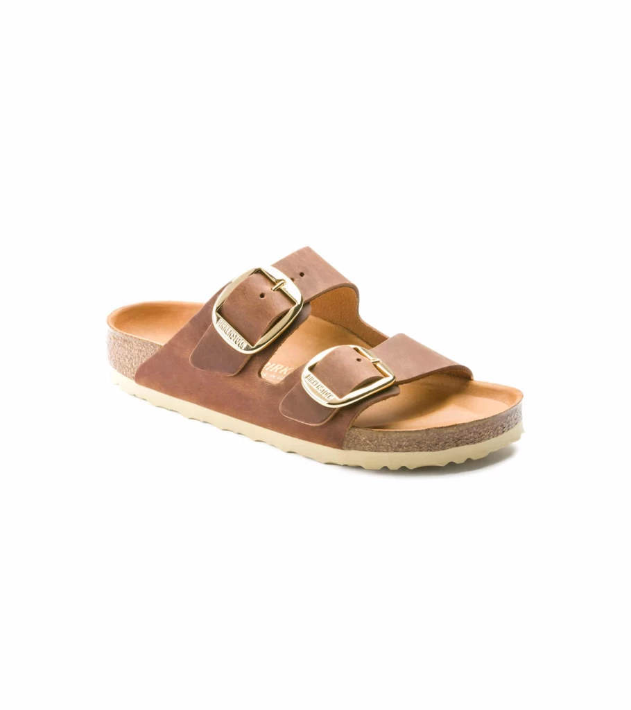 BIRKENSTOCK Arizona Big Buckle Sandals in Cognac Leather - Comfortable Slide-On Birko-Flor