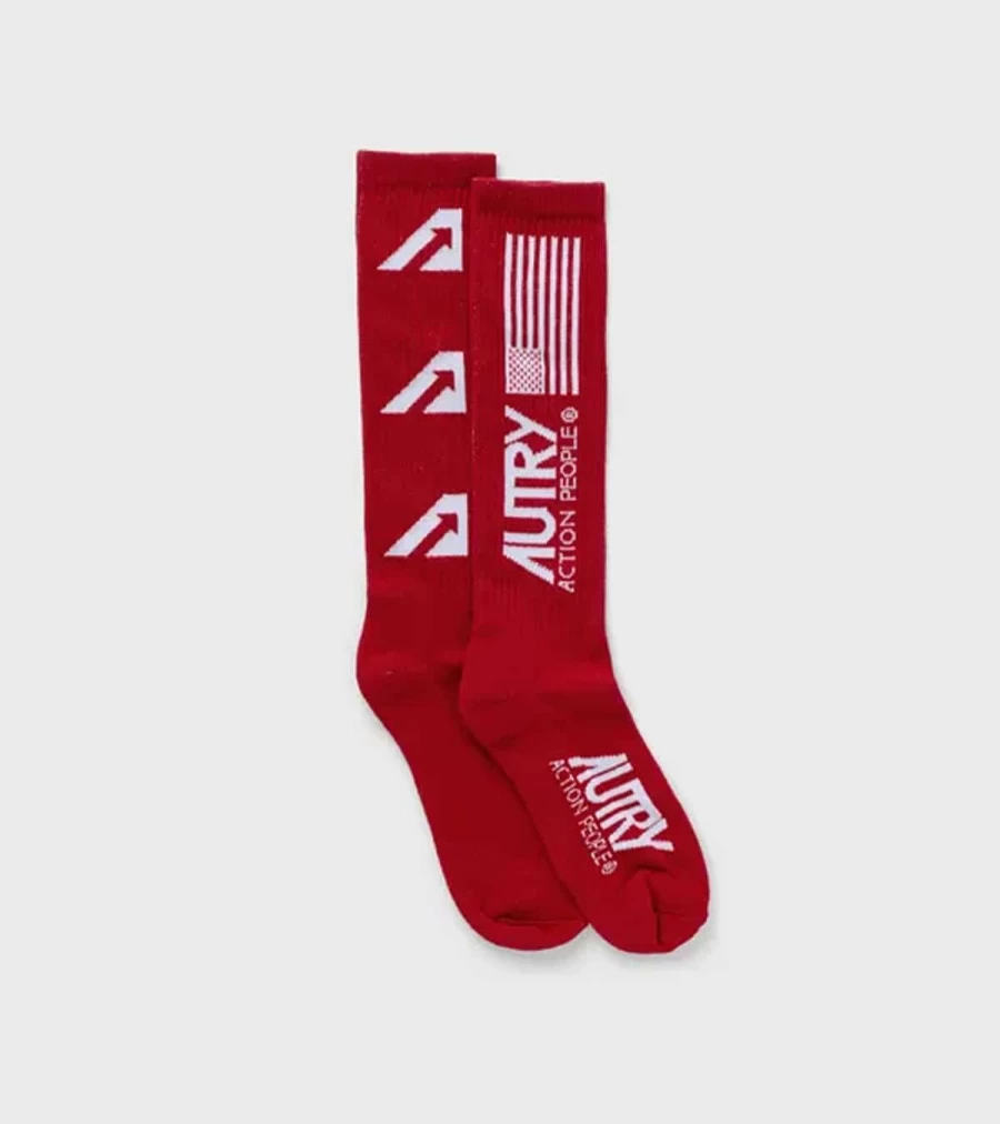 AUTRY Icon Socks - Classic Red Athletic Sneaker Socks for Men & Women