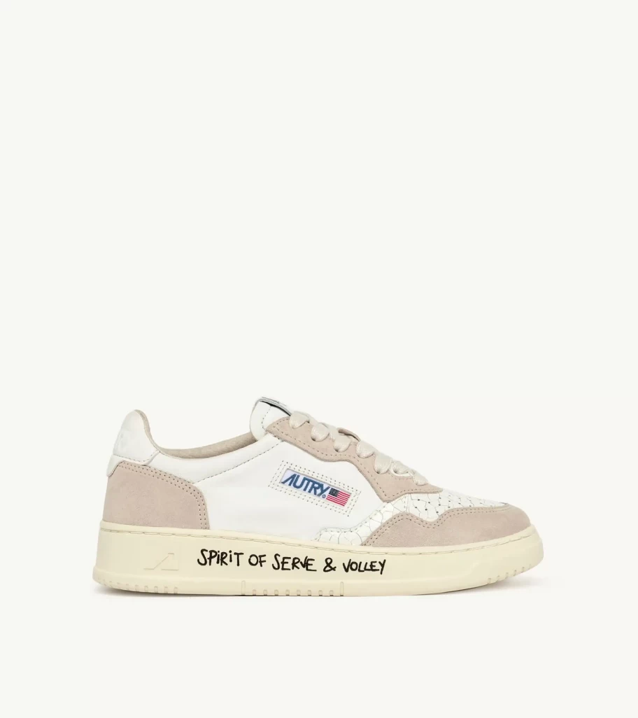 AUTRY Medalist Low Top Sneakers in White Leather & Beige Suede - Men's/Women's Casual Shoes