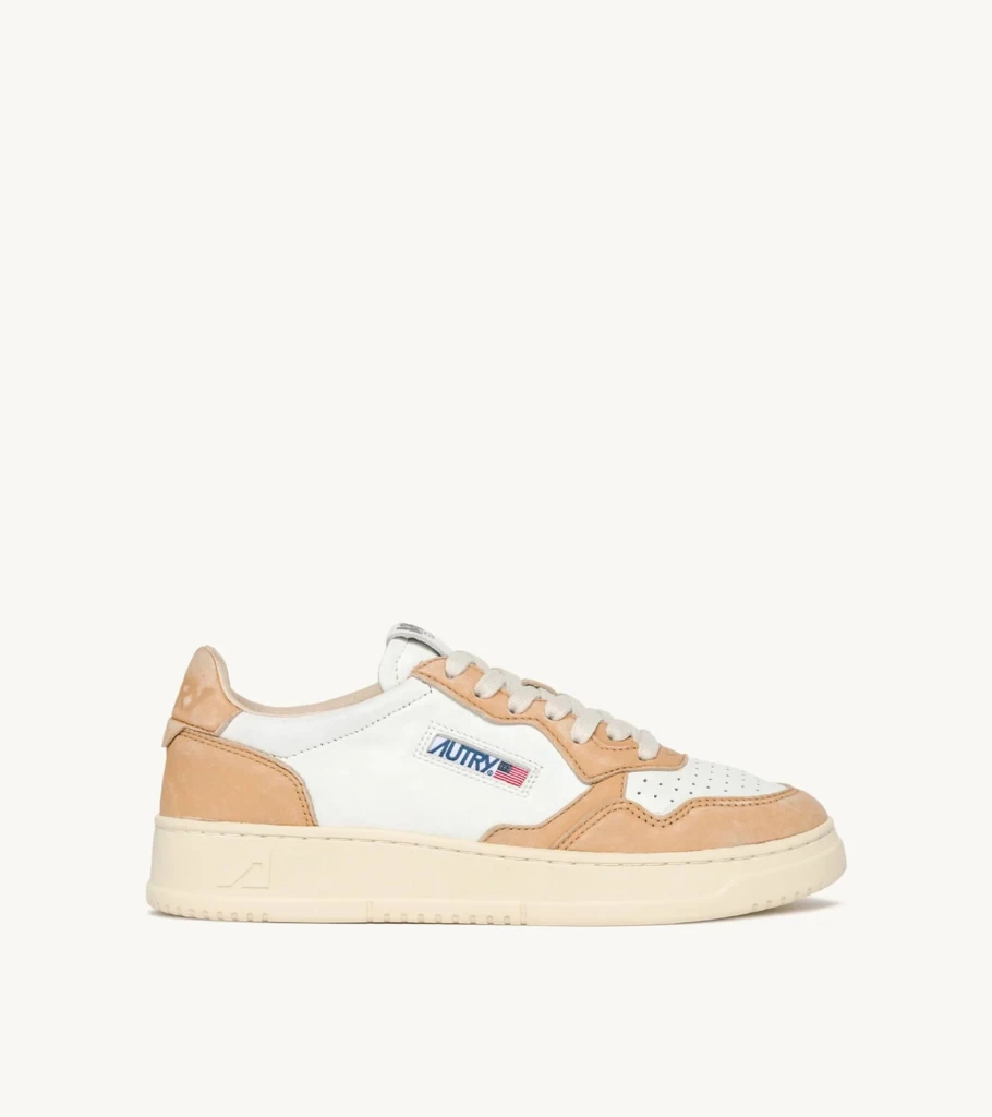 AUTRY Medalist Low Bi-Color Sneakers in White and Caramel Washed Goatskin by Atelier Talia Sol