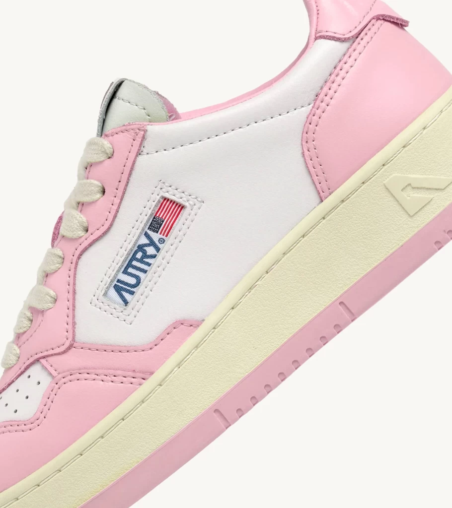 AUTRY Medalist Low Top Sneakers in White and Pink Leather - Women's Bi-Color Athletic Shoes by Atelier Talia Sol