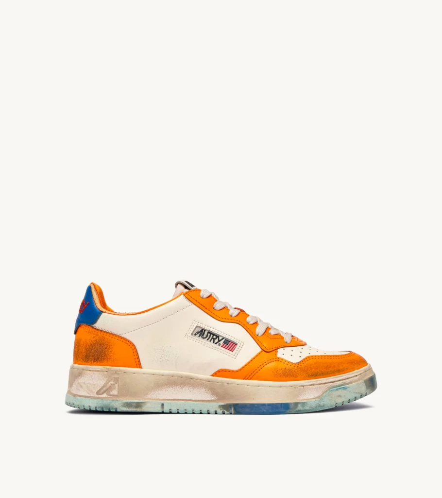 AUTRY Medalist Low Super Vintage Sneakers in Orange and Blue Leather by Atelier Talia Sol