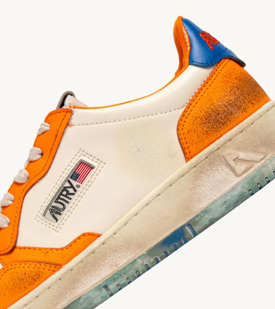 AUTRY Medalist Low Super Vintage Sneakers in Orange and Blue Leather by Atelier Talia Sol