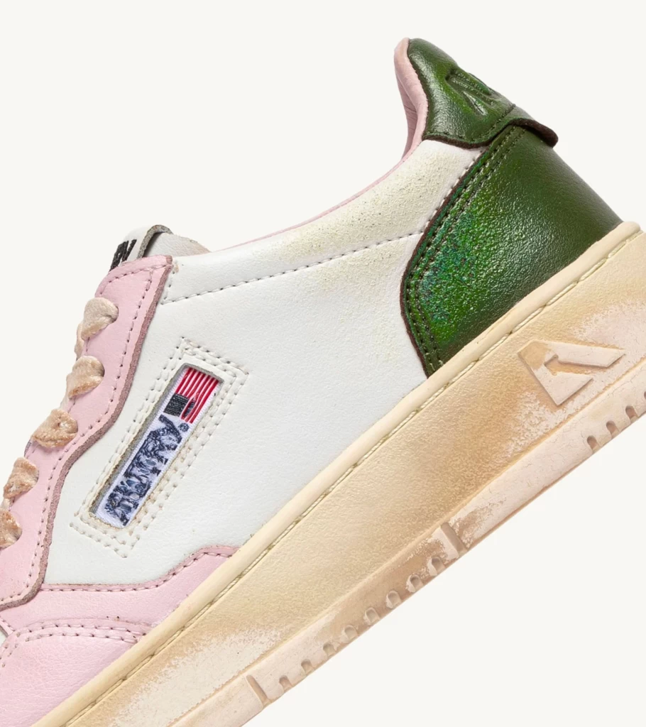 AUTRY Medalist Low Super Vintage Sneakers - Pink & Green Leather Casual Shoes by Atelier Talia Sol