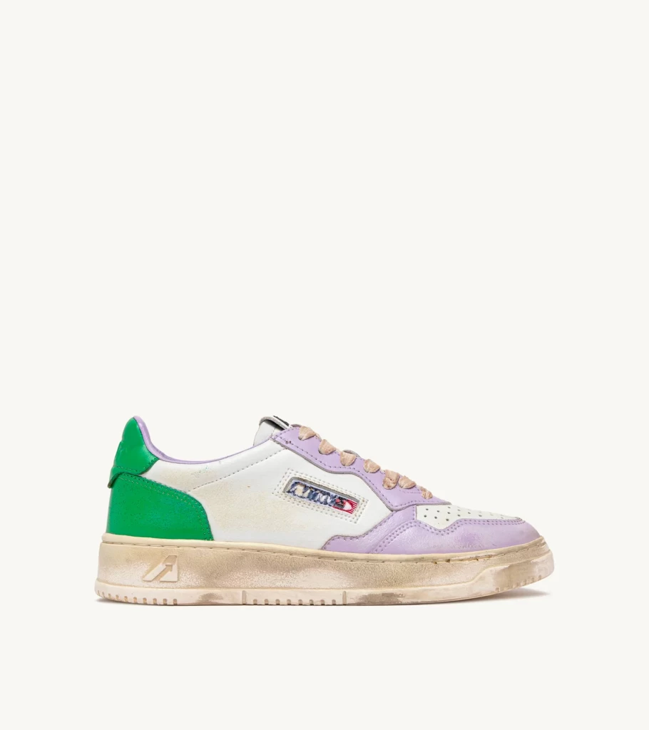 AUTRY Medalist Low Super Vintage Sneakers - Lilac & Green Leather - Atelier Talia Sol Collaboration