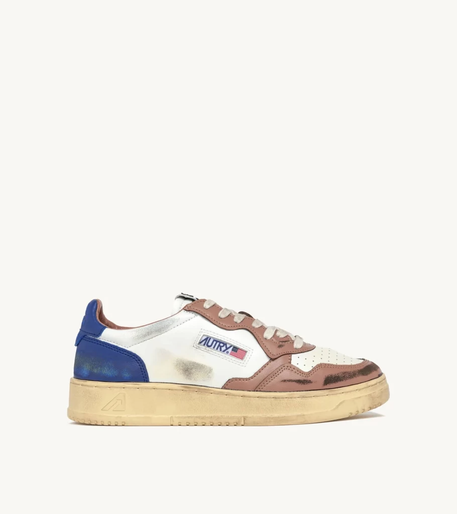 AUTRY Super Vintage Low Top Leather Sneakers in White, Blue, and Brown - Atelier Talia Sol Collection