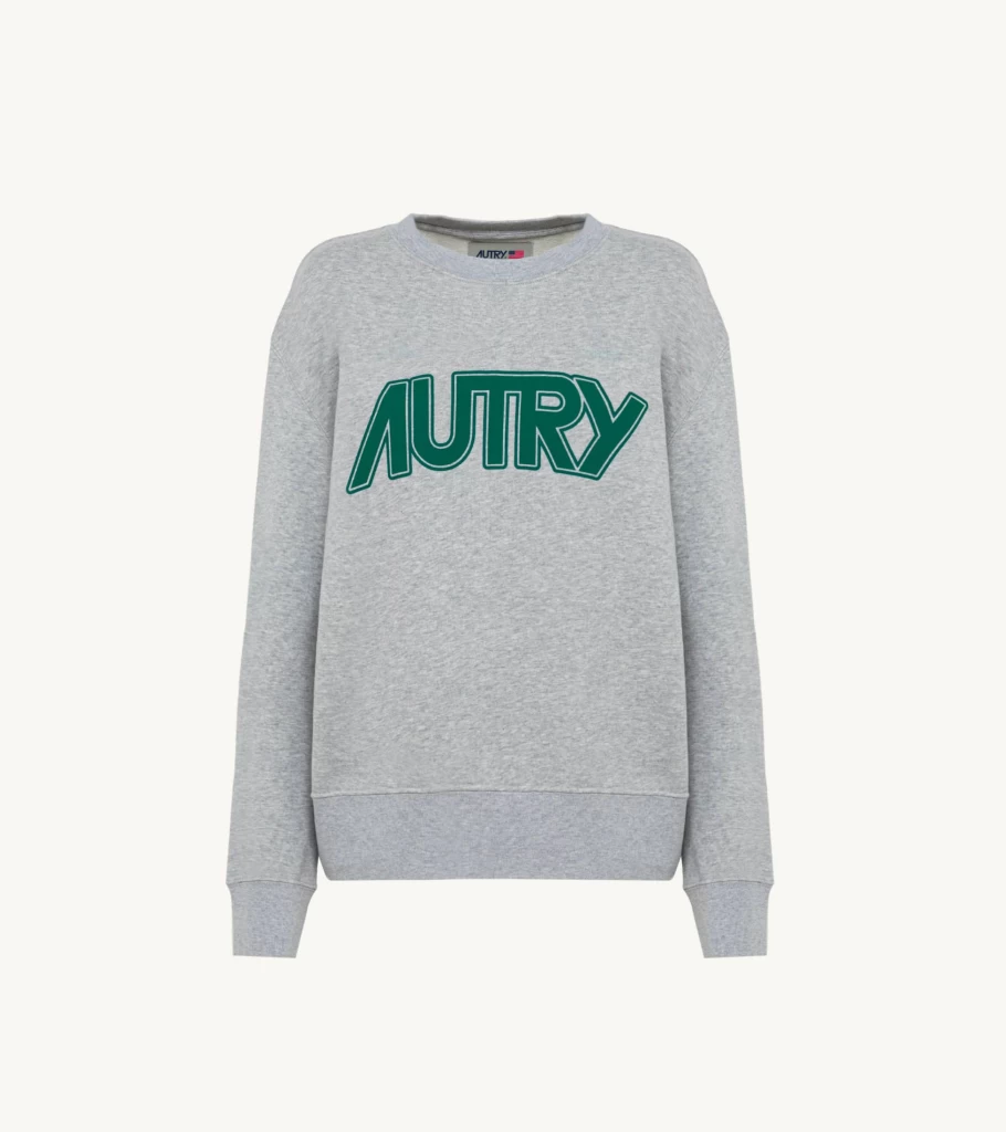 AUTRY Men's Melange Gray Logo Crewneck Sweatshirt - Casual Cotton Pullover