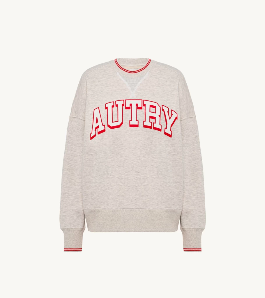 AUTRY Men's Gray and Red Logo Crewneck Sweatshirt - Classic Cotton Pullover