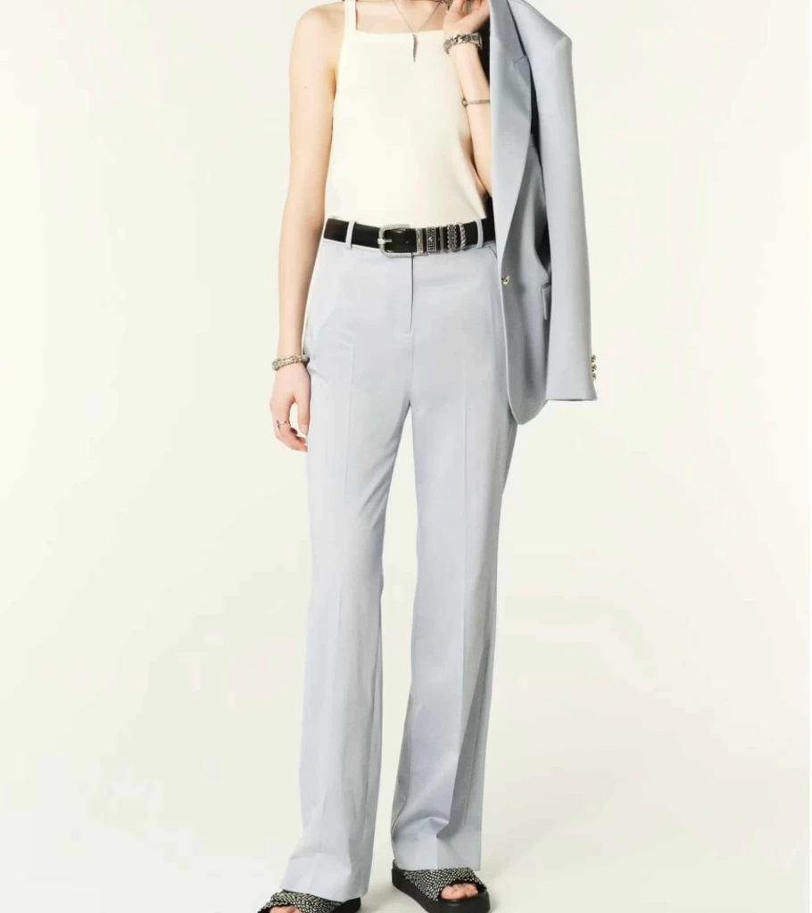 BA&SH John Flared Trousers for Women - High Waist Wide Leg Pants in Blue Denim