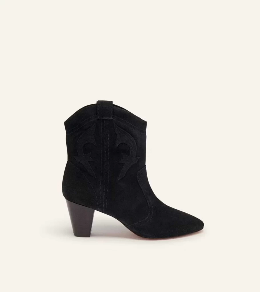 BA&SH Casey Ankle Boots in Carbone - Stylish Women's Leather Boots for Fall & Winter