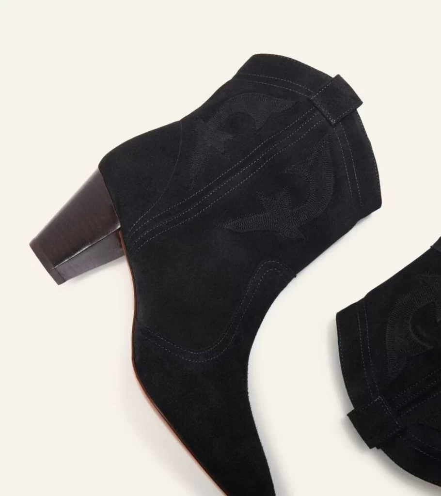 BA&SH Casey Ankle Boots in Carbone - Stylish Women's Leather Boots for Fall & Winter